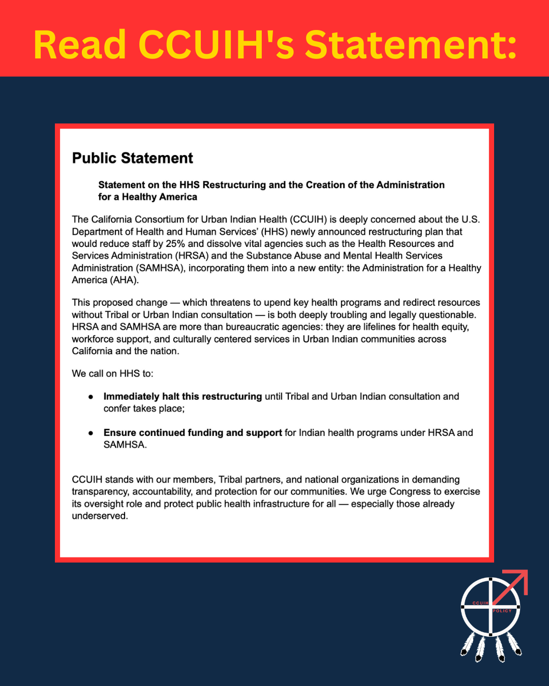 Read CCUIH's Statement